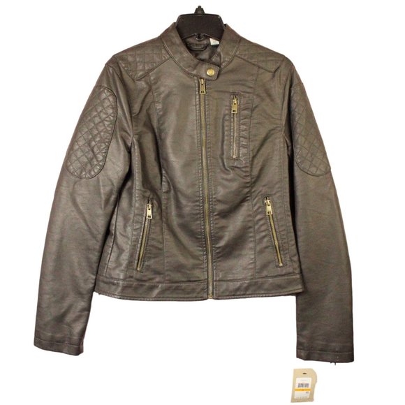 Levi's BROWN Women's Faux Leather Moto Racer Jacket Quality Clothing Size XS